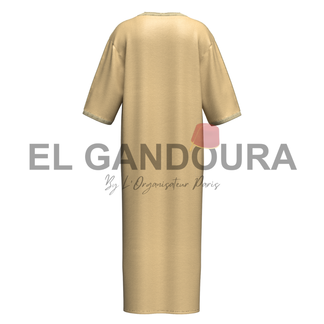 Gandoura/Qamis Homme Beige Crème - Artisanat Traditionnel en Coton de Qualité Supérieure