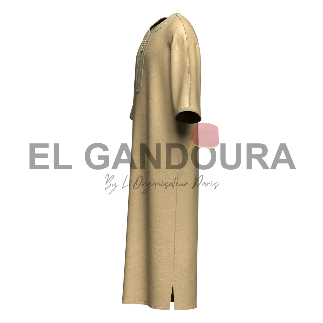 Gandoura/Qamis Homme Beige Crème - Artisanat Traditionnel en Coton de Qualité Supérieure