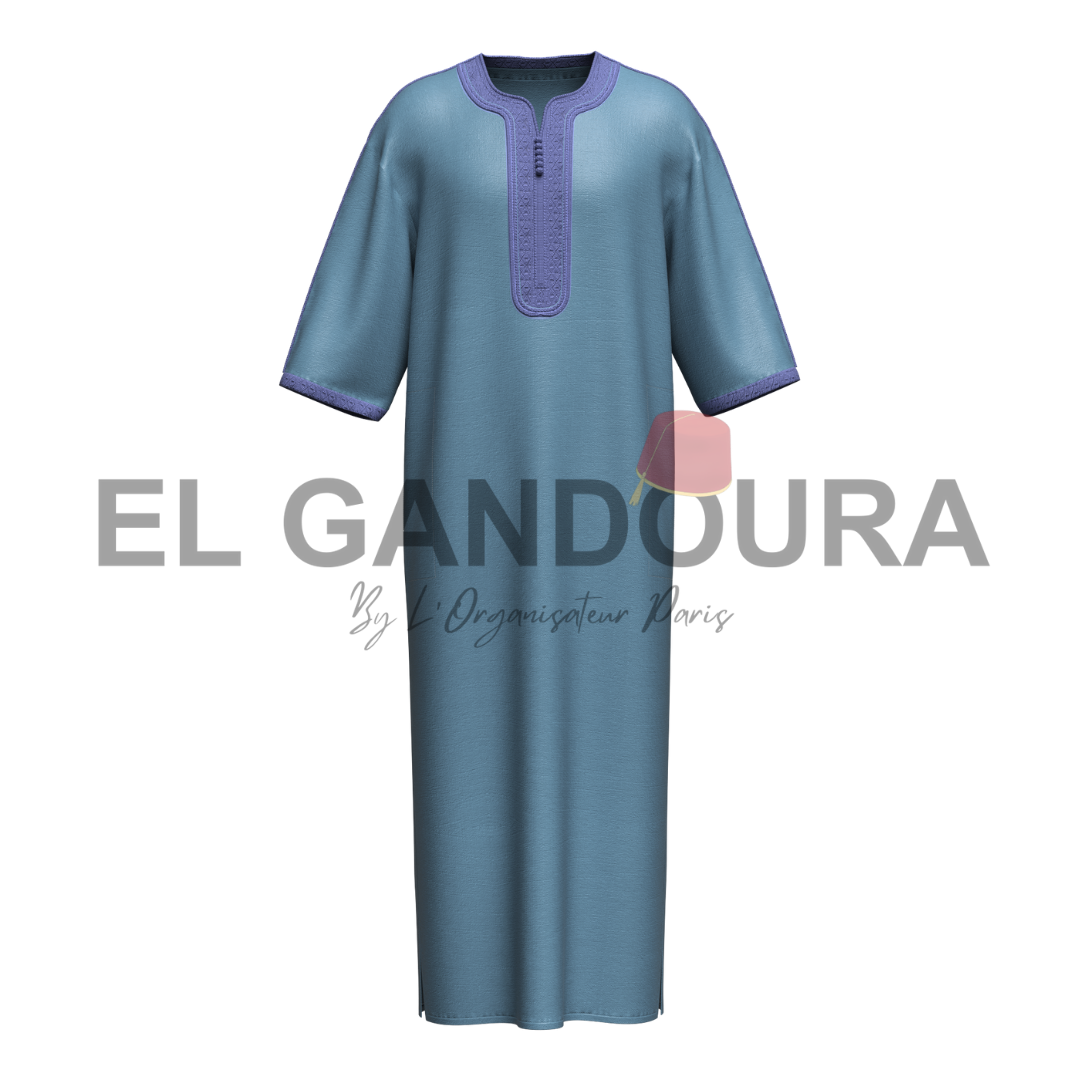 Gandoura/Qamis Men Atlantic Blue - Traditional Moroccan Crafts in Superior Quality Cotton