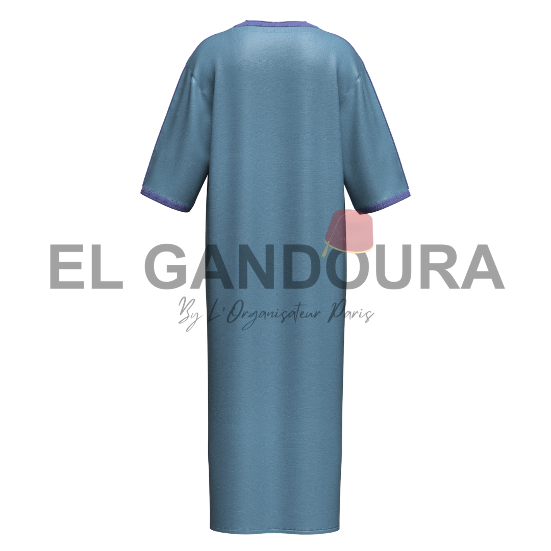 Gandoura/Qamis Men Atlantic Blue - Traditional Moroccan Crafts in Superior Quality Cotton