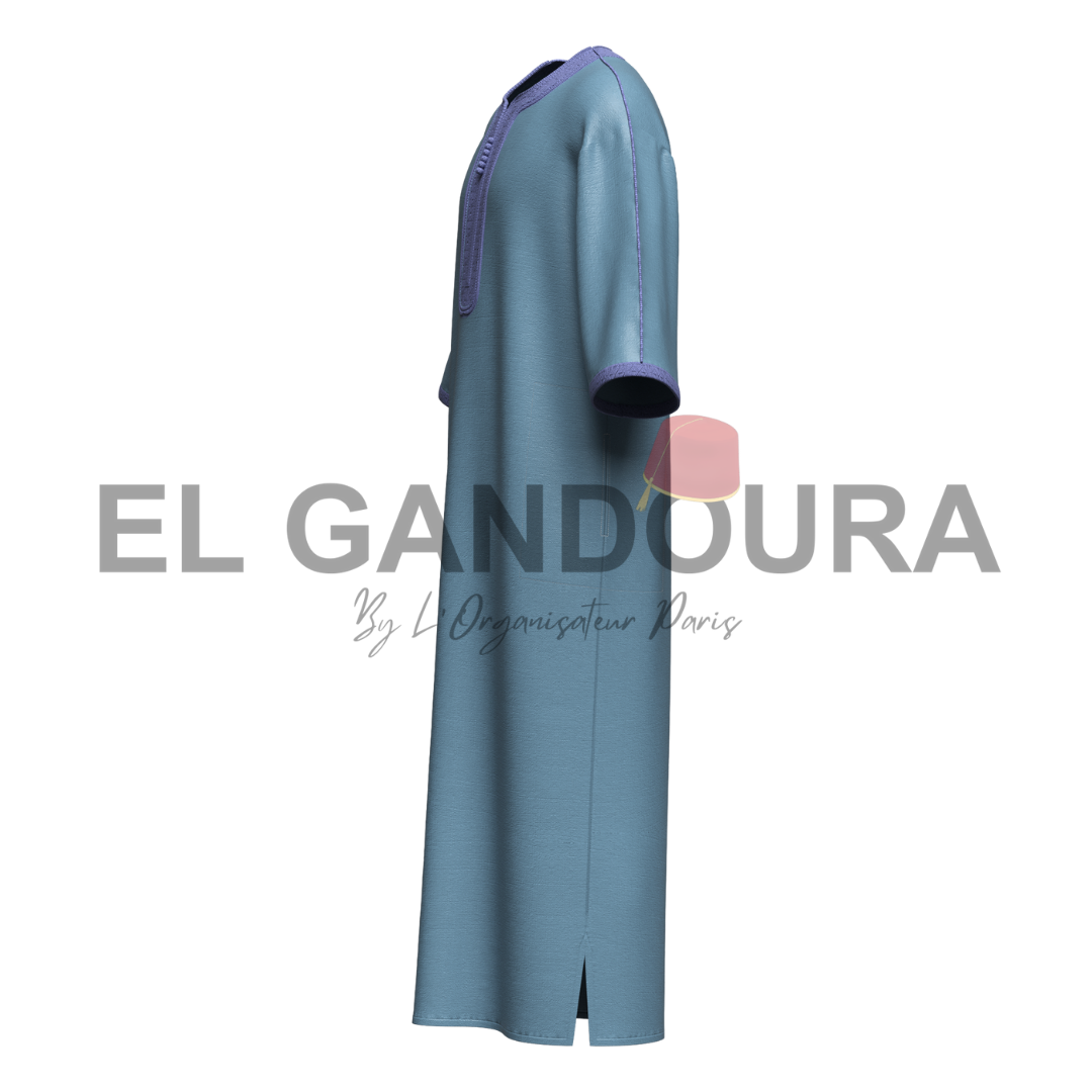 Gandoura/Qamis Men Atlantic Blue - Traditional Moroccan Crafts in Superior Quality Cotton