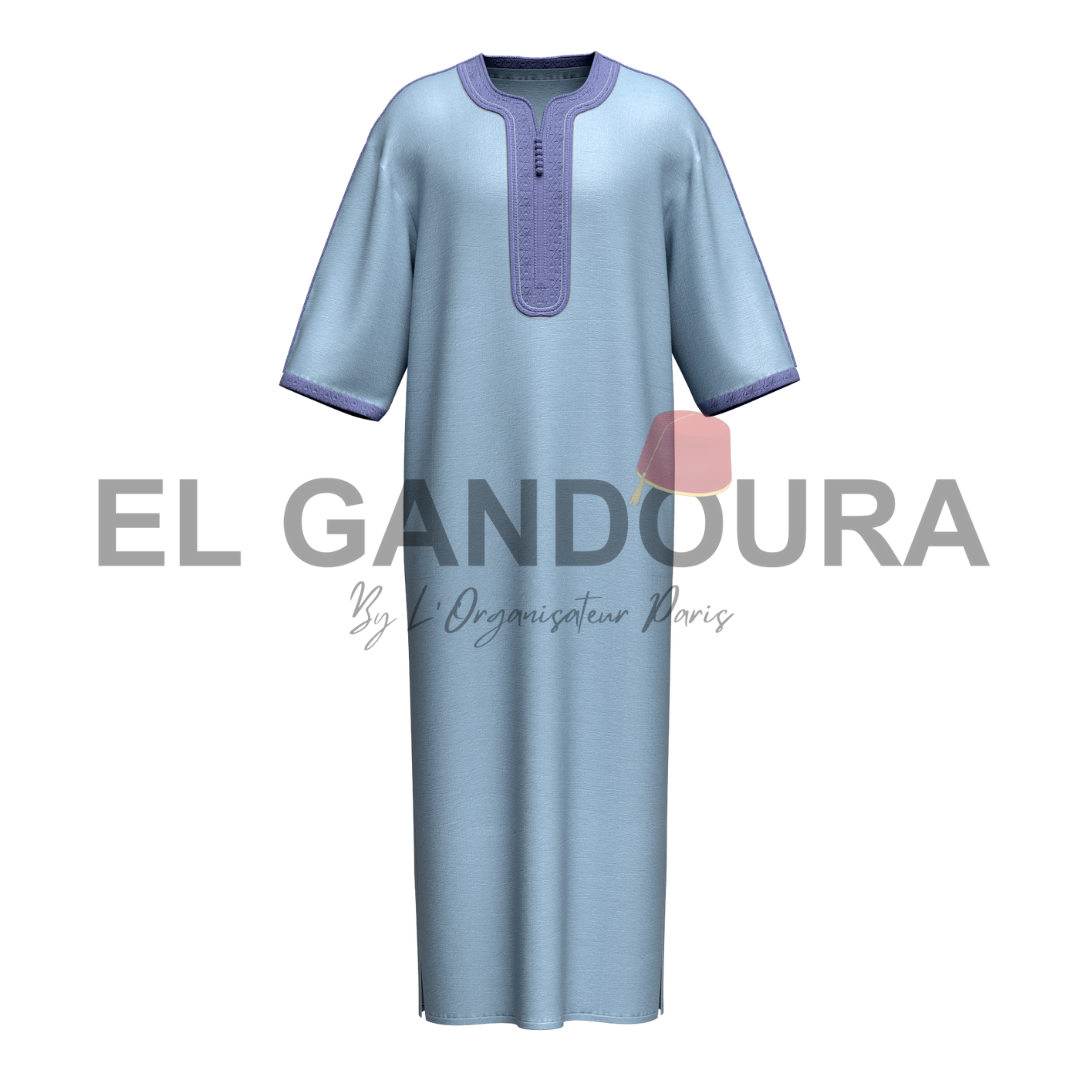 Sky Blue Men's Gandoura/Qamis - Traditional Moroccan Crafts in Superior Quality Cotton