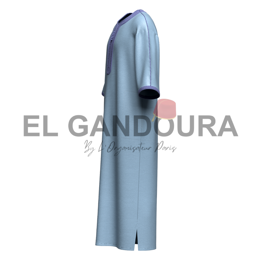 Sky Blue Men's Gandoura/Qamis - Traditional Moroccan Crafts in Superior Quality Cotton