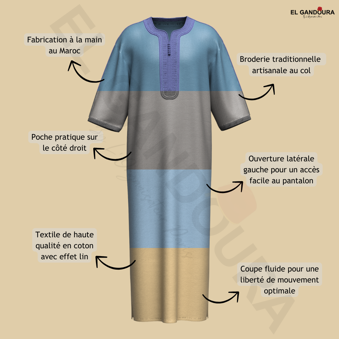 Sky Blue Men's Gandoura/Qamis - Traditional Moroccan Crafts in Superior Quality Cotton