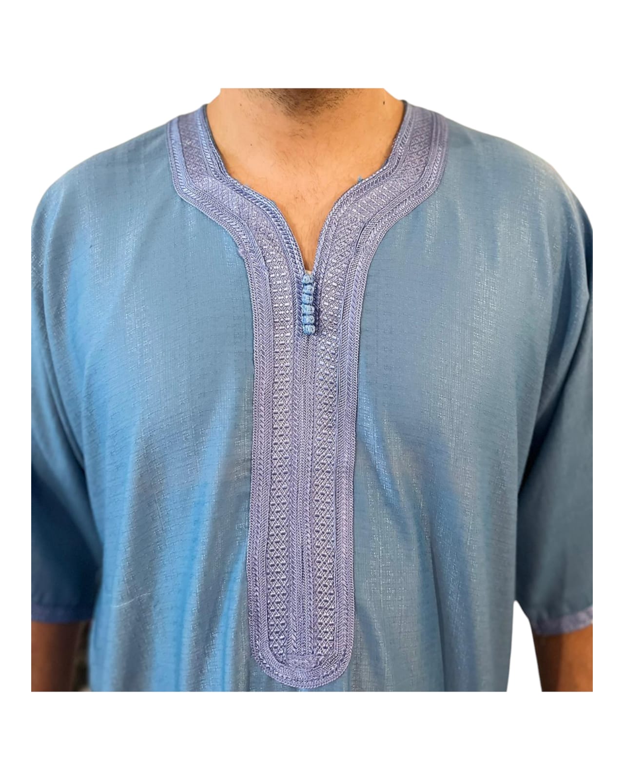 Gandoura/Qamis Men Atlantic Blue - Traditional Moroccan Crafts in Superior Quality Cotton