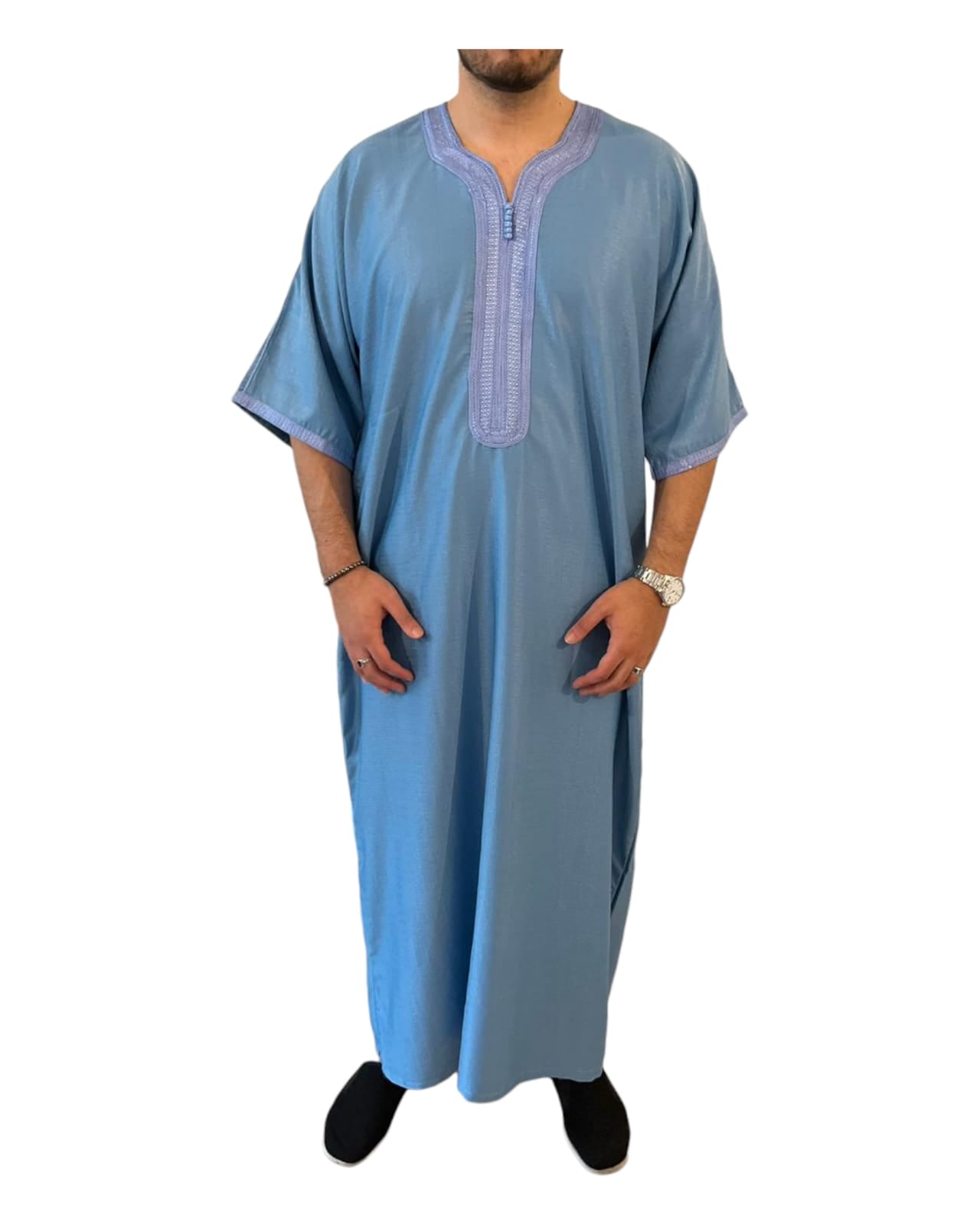 Gandoura/Qamis Men Atlantic Blue - Traditional Moroccan Crafts in Superior Quality Cotton