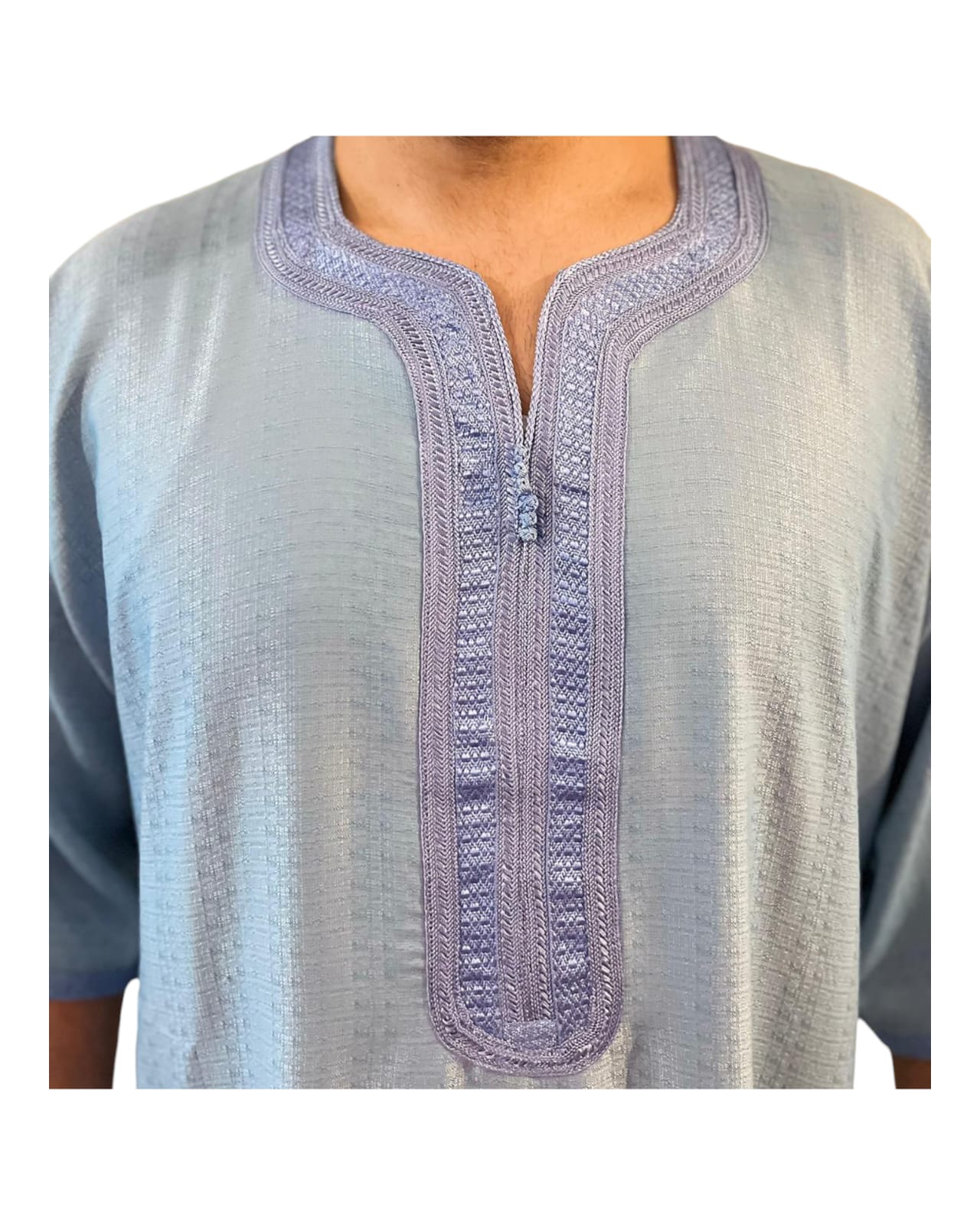 Sky Blue Men's Gandoura/Qamis - Traditional Moroccan Crafts in Superior Quality Cotton