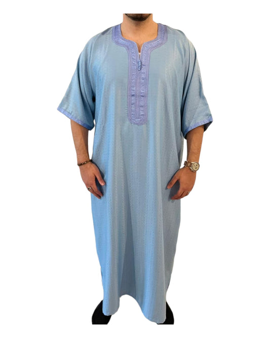 Sky Blue Men's Gandoura/Qamis - Traditional Moroccan Crafts in Superior Quality Cotton