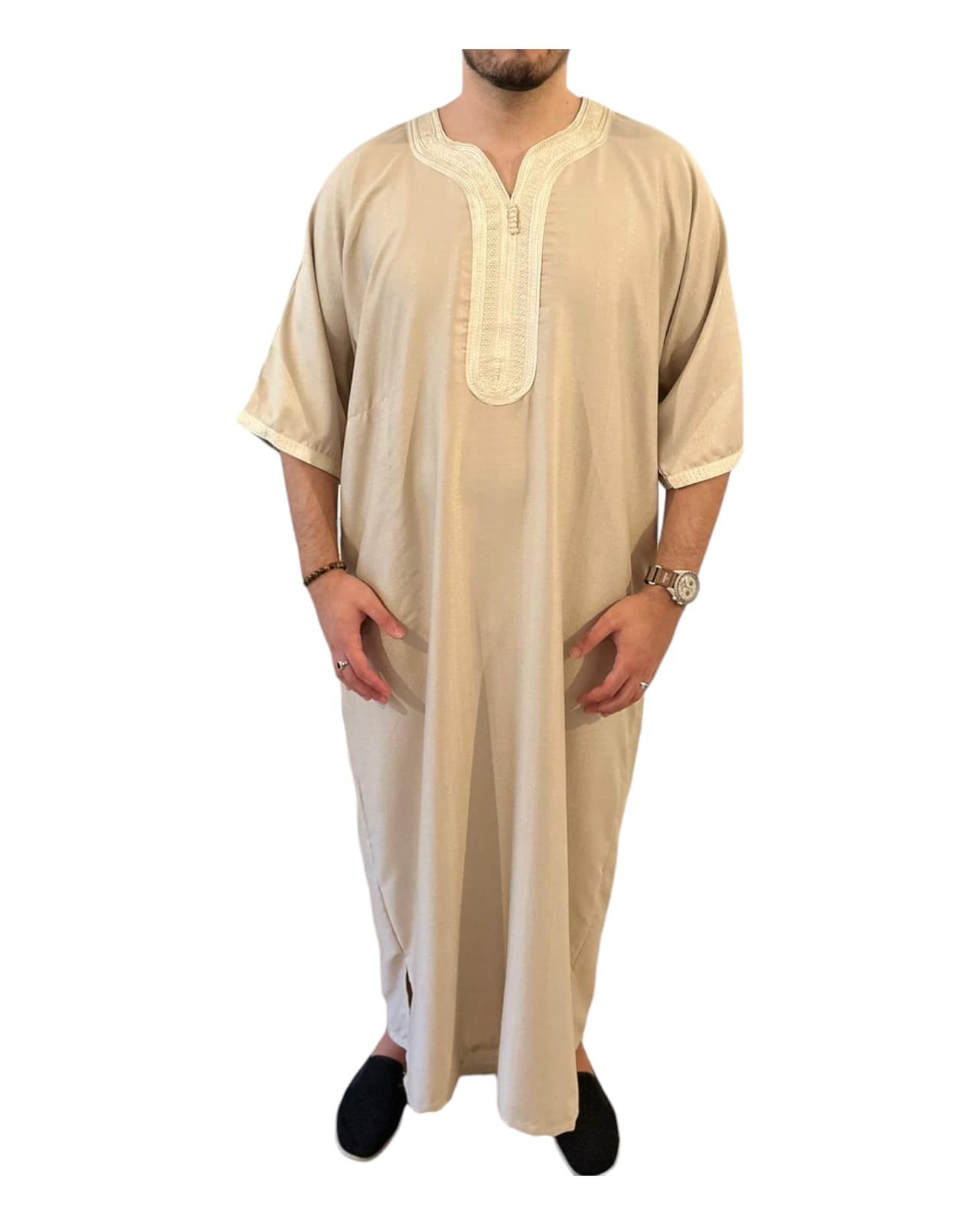 Gandoura/Qamis Homme Beige Crème - Artisanat Traditionnel en Coton de Qualité Supérieure